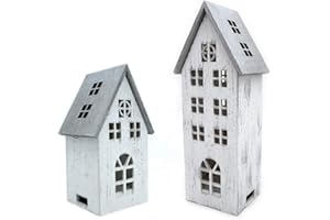 DARO DEKO Wooden LED House White Silver