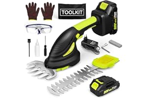 Gisam Mini Akku Heckenschere, 2-in-1 Grasschere & Akku Strauchschere, Elektrische Gartenschere mit 2 x 2Ah Akkus, Handgeführte Rasenkantenschneider für Gartenarbeit