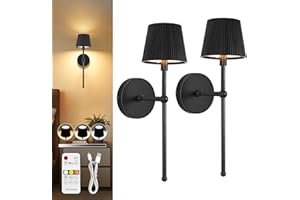Dehobo Battery Operated Wall Lights Set of 2, Rechargeable Wall Lights with 3 Color Temperature, Striped Dimmable 5200mAh Wireless Wall Sconces Indoor for Living Room, Bedroom, Study, Hallway, Black