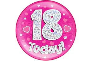 OAKTREE UK 633193 6" Jumbo Badge 18 Today Pink Holographic Dot, 18th