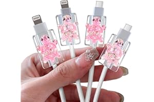 DiyGody 4 Pcs Cute Cable Protectors Compatible for Apple Cables, Charger End Cord Protector with 3D Glittery Turtle Design, Data Cable Protection Compatible with iPhone iPad USB Type-C/L, Pink