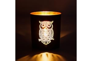 Larcenciel Portavelas Cristal Búho, Porta Velas Oro Negro, Vasos para Velas Romántico de Hecho a Mano, Jarron y Portalapices, Portavelas Decoracion para Decoracion Hogar, Boda, Cumpleaño, Navidad