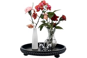 FramePro Wooden Round Serving Tray, 12 inch Rustic Black Serving Platter with Raised Edge for Living Room Candle Holder, Coffee Table, Kitchen Food Decorative or Farmhouse