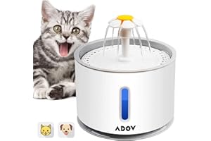 ADOV Fuente para Gatos, 2.4L Automático Bebedero Gatos con LED Ventana Nivel Agua, Ultra Silenciosa Dispensador Agua para Mascotas, Gran Capacidad Fuente con Filtro Carbón Activado para Perro Pequeño