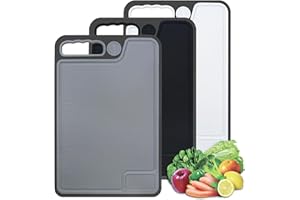 BOCHION Chopping Board Set, Plastic Chopping Boards with Juice Grooves and Non-Slip Feet & Easy-Grip Handles, BPA-Free Non-Porous, Kitchen Cutting Boards for Meat, Veggies, Fruit, Seafood (3 Pack)