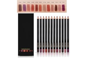 DIOCHE 12 Colors Matte Lip Liner Set, Smooth Waterproof Lip Liner Pencil Matte Mist Long Lasting Lipstick Lip Liner Set, Make Up Lip Liners Gift Set for Women & Girls
