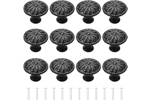 Guegine Drawer Handles,12 Black Cupboard Knobs Black Drawer Handles Single Hole Cupboard Handle, Mushroom Drawer Handles 30mm Flower Pattern Cupboard Handle for Cabinet Drawer Wardrobe Handles