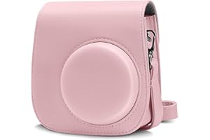 Cpano PU Leder Kameratasche für Instax Mini 11 Sofortbildkamera mit verstellbarem Riemen und Tasche(Pink)