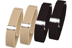 GEBAUM 4 sujetadores para mangas, soporte ajustable para camisas, correas elásticas de poliéster, antideslizantes para fijar camisas, hombres y mujeres, ancho 2 cm, Caqui y marrón, Talla única
