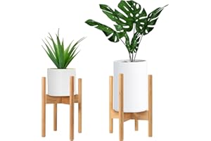 Topest Adjustable Wooden Plant Stand Holder – Mid Century Design – For Indoor and Outdoor – Fits Up to 30cm Plant Pots [Plant and Plant Pot Not Included] (Natural)