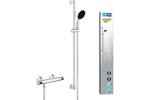 GROHE Precision Flow - Mezclador termostático de ducha (juego de barra de ducha, pegar o taladrar), cromo, 34805001