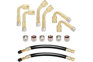 Linkstyle 6pcs Tire Valve Extension, 45° 90° 135° Degree Tyre Valve Adapter, with 2pcs 180mm Rubber Tyre Valves Extenders 6Pcs Metal Caps, for Car Motorcycle Bike Truck RV