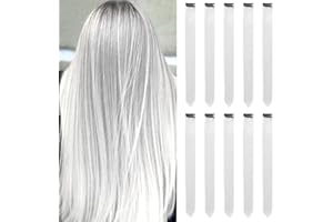 LUCKSWET Białe przedłużki do włosów dla dziewcząt, 56 cm, kolorowe, proste przedłużenie włosów na imprezę, pasemka, farbowane włosy, akcesoria dla dzieci i kobiet (10 szt., białe)