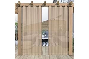 Heavyoff Rideau Extérieur pour Patio, Voilage Rideau Imperméable avec œillets Lumière Filtrer pour Décoration de Terrasse Jardin Patio 2 Pièces, Kaki, 305x244cm