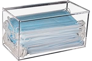 KOEMEHR Acrylic Mask Storage Box with Lid, Transparent Dust-Proof Dispenser Container for Masks, Coffee Capsule, Eyeshadows, Lipsticks, Cotton Swabs and More, Clear
