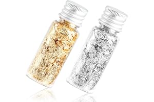 peaceking Foglio Oro e Argento Alimentare Commestibile Scaglie di Lamina d'oro per Fai da Te Decorazione Dessert(2 Bottiglie)
