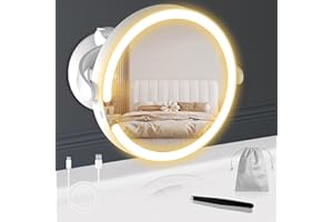 Robofun - Espejo de Maquillaje Luminoso con Ventosa Potente, 10 Espejos de Aumento Luminoso, Regulable en Intensidad, con Altura Ajustable de 25 cm