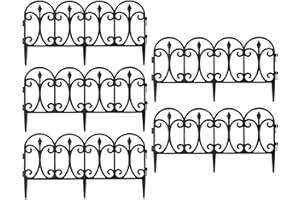 DUAS Lawn Border Edge Fence Pack of 10 Plastic Wooden Effect Edging Picket Garden | Decorative Garden Ornamental Edging Border Lawn Picket Fence Landscape Path Panels (Black Style 2)