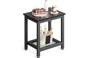 Coleshome Mesa Auxiliar para Exteriores con Espacio De Almacenamiento, Mesa Auxiliar Pequeña De Dos Niveles con Superficie Impermeable Resistente A La Intemperie para Jardín, Terraza, Piscina, Negro