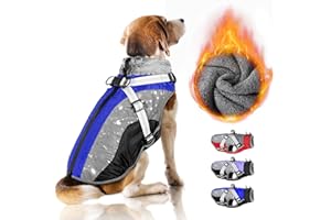 Nasjac Winter Hundemantel mit abnehmbarem Geschirr, wasserdichte Fleece warm hundejacke für kleine mittlere große Hunde, reflektierende einstellbare pelzige Hundekleidung Outdoor Hunter Weste