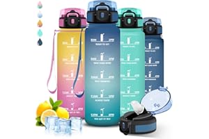 Grsta Borraccia 1 litro, con Cannuccia, Senza Perdite, Borraccia Motivazionale, Facile da Pulire, Con Slogan Motivazionale, per Fitness, Campeggio, Yoga, Escursioni