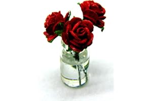 Tumdee Miniatures Dolls House Miniature 1/12th Scale Red Paper Roses in a Glass Vase