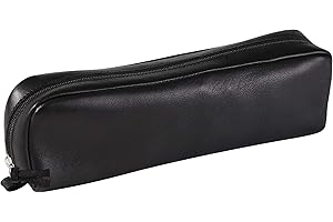 Clairefontaine 8321C -Trousse Scolaire Rectangulaire en Cuir Noir 21x4x6 cm | Véritable Cuir d'Agneau | Fourniture Scolaire | Trousse Crayons de Couleurs | Etui à Crayons | Porte-Plume