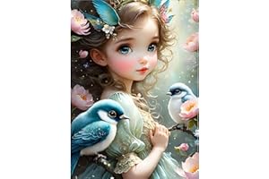 GDYEEH 5D Süßes Mädchen Diamant Painting Pictures, DIY Blumen Diamant Art Painting Kits, Fantasie Diamond Painting Set for Adults Anfänger, Mosaic Making,Vögel Diamond Painting for Home Decor 30x40cm