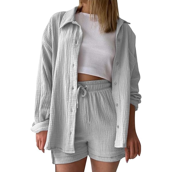 DGZTWLL Damen Set Langarmhemd & Shorts - Sommer Streetwear