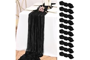 TERUNTRUE Zestaw 10 szt. bieżników na stół do sera, długość 3 m, bieżnik na stół boho, bieżnik z gazy na przyjęcie urodzinowe, festiwal, dekoracja weselna (czarny)