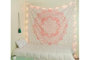 raajsee Wandteppich Mandala,Zimmer Deko, Roségold Wandtuch Boho WandDeko,Wandbehang Psychedelic 132 x 208 cms