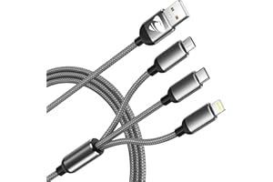 AIONEUS Multi Charger Cable, 3 in 1 Multiple USB Cable 1.2M Fast Charging Cord Nylon Braided with Micro USB Type C Lightning Cable Connector for iPhone, Samsung Galaxy, Huawei, OnePlus, Kindle, LG, Android