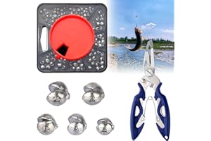 FAMCUCHE 100Pcs Fishing Weights Shot, Split Shot Fishing Weights with Pliers and Compartment Box, 5 Sizes, Soft Metal Alloy Carp Fishing Weights, Non Toxic Fishing Sinkers Dispenser Weights for Coarse Angling