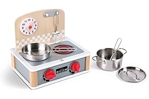 Hape 2-in-1 Kitchen & Grill Set, Pretend Play Realistic Role Play Cooking Toy Playset for Kids
