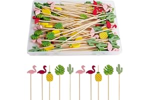 ‎QINGHEC 100 Stück Cocktailspieße, 12cm Fingerfood Spieße, Cocktail Sticks, Spieß Zahnstocher Aus Holz, Bambus Cocktailspieße Zahnstocher mit Niedlicher Deko für Party Geschenk Fasching Geburtstag Party