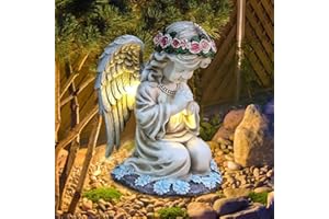 Vmxlso Estatuas De Ángel Solar de Jardín, Figuras del Jardín del Ángel Exterior, Intemperie Estatuas de Ángel Solar para Jardín,Figura de Ángel De La Guarda Led Orando,Decoracion Jardin
