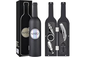KATO TIRRINIA 5 Pcs/Set Deluxe Wine Accessories Gift Set - Wine Bottle Corkscrew Opener, Stopper, Drip Ring, Foil Cutter Wine Pourer, Best Gifts for Wine Lover, Black