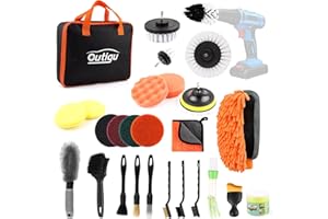 Outigu Zestaw do czyszczenia samochodu, 28 szt., zestaw do mycia samochodu ze szczotkami do detali samochodowych, żelem do czyszczenia, szczotką do kół, zestawem szczotek do wiertarek, ręcznikiem i