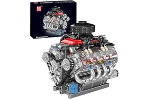 Mould King 10171 MOC Technology V8 Eight Cylinder Engine Series Gasoline Engine Block Kit Technology Clamp Blocks Kit Contains Engine and Battery Box V8 Engine (487 PCS+)