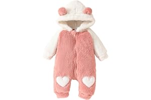 Vioyavo Tutine Pagliaccetto Invernale Tuta con Cappuccio per Neonata Natalizio Femmina Natale Pagliaccetto in Peluche con Zip per Bambine