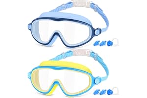 COOLOO Kids Swimming Goggles, 2 Pack Kids Goggles Childrens Swimming Goggles for Age 4-14 Wide Vision Anti-Fog UV Protection Waterproof 180° HD Vision for Junior Boys Girls