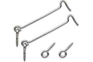 HASWARE Lot de 2 crochets à œillet de 150 mm en acier inoxydable 304 pour fenêtre, jardin, garage, porte coulissante, argent, avec vis