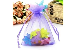CRSUSUKJ 100 Pièces 9x12cm Organza Pochette Cadeau,Pochette Bijoux en Organza avec Cordon de Serrage, Sac de Mariage, Sac de Lavande, Faveur de Mariage(violet clair)