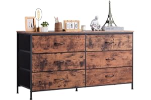 VEVOR Commode en Tissu à 6 tiroirs, Meuble de Rangement pour TV, 130x39x69 cm, tiroir de Rangement pour Placard, avec Cadre en Acier Robuste, pour Chambre à Coucher, Couloir, Placard, Marron Rustique