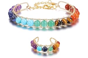 GEHECRST 7 Chakra Armband mit Natürliche Chakra Ring Edelstein Armbänder Yoga Armband Healing Reiki Energietherapie Glückbringen Edelstein für Damen Herren