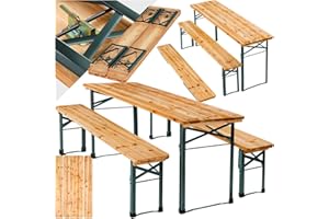 TecTake® Ensemble de Table Pliante Exterieur et 2 Banc en Bois de Brasserie Salon de Jardin Pliable et Peu encombrant Mobilier de Jardin pour Pique Nique Réceptions Barbecue Mariage Anniversaire