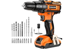 JYGMPRO Cordless Drill Driver 21V, with Battery 2000mAh, 25+3 Torque, 42N.m Max, 22PCS Drill Bits, 2 Speed, LED Light for Home and Garden DIY Project, Orange