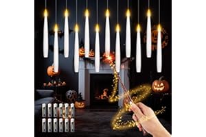 FLYQINTESS Lot de 12 Bougies LED Flottantes avec Télécommande Baguette Magique, Bougies Sans Flamme à Piles, Bougies Suspendues pour Noël, Mariage, Fête, Décoration Intérieure (avec 13 Batteries)