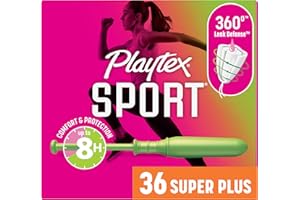Playtex Sport Tampons Super Plus Absorbency, Fragrance-Free - 36ct | Super Plus Tampons for Women, Feminine Care, Playtex Tampon with 360 Leak Defense