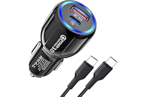 HORJOR Cargador de Coche Carga Rapida 2 Ports Cargador Mechero Coche USB C Adaptador de Encendedor con 1M Cable Cargador Móvil Coche Compatible con iPhone,iPad,Samsung,Huawei,Xiaomi